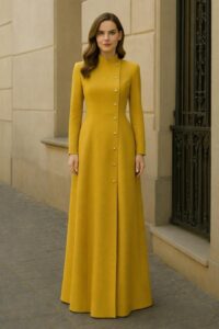 iBNEMARY – IB-LP-01 Mustard Structured Coat Dress