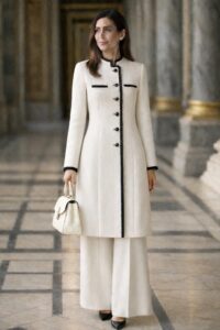 iBNEMARY – IB-LP-03 Ivory Contrast Trim Coat Set