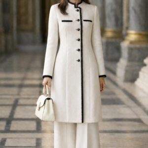 iBNEMARY – IB-LP-03 Ivory Contrast Trim Coat Set