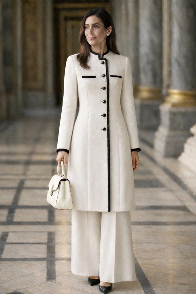 iBNEMARY – IB-LP-03 Ivory Contrast Trim Coat Set